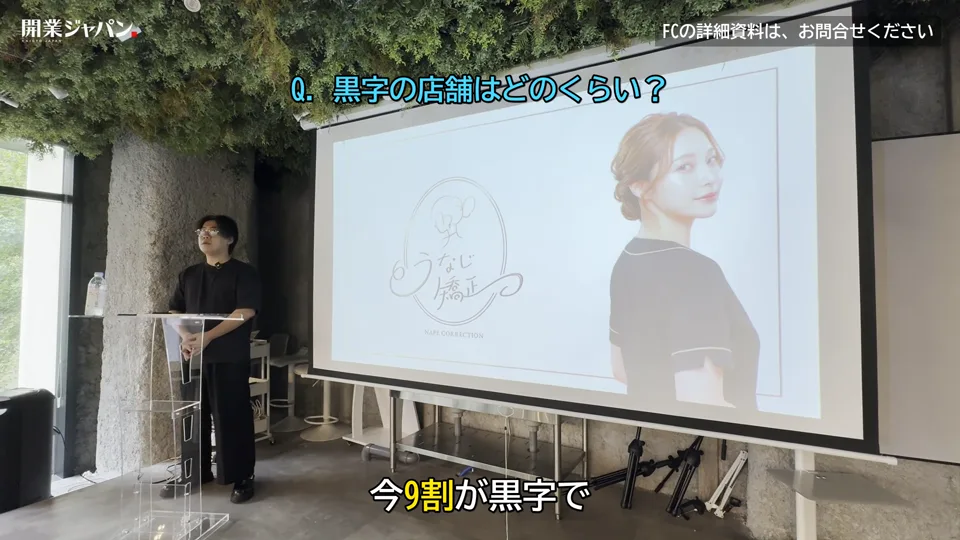 質疑応答で黒字店舗の割合を答える永野代表