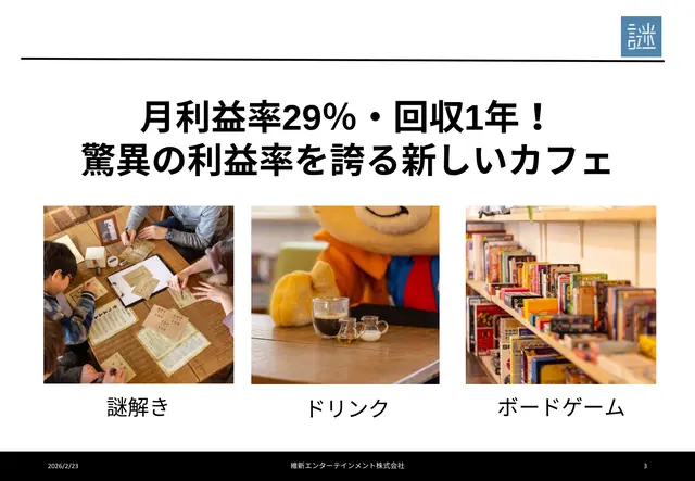 ジェリーの謎解きカフェ 加盟説明資料 2枚目